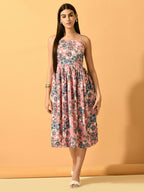 Myshka Women's Pink Fit and Flare Party Dress | Grocsy