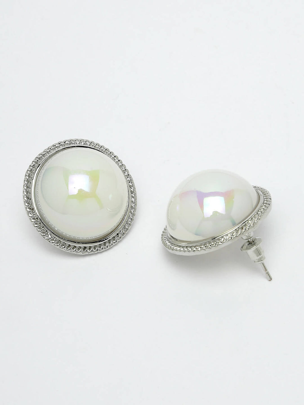 NVR Women's Silver Plated Circular Stud Earrings | Grocsy