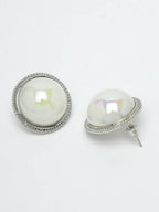 NVR Women's Silver Plated Circular Stud Earrings | Grocsy