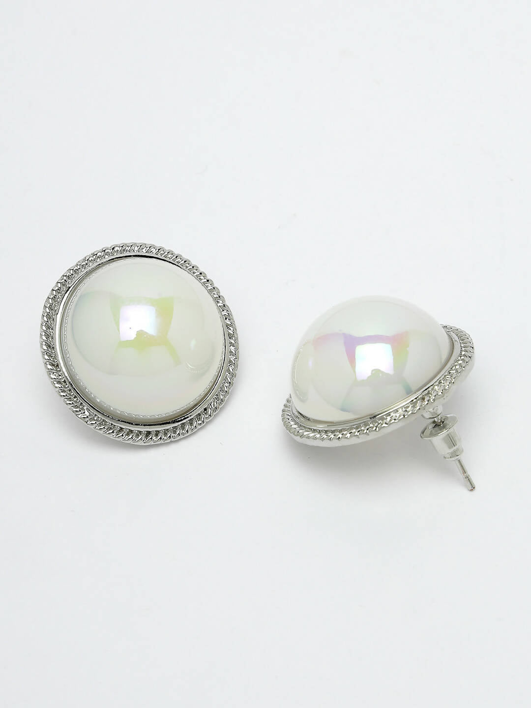 NVR Women's Silver Plated Circular Stud Earrings | Grocsy