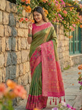 Shree Shyam Fashion Mehndi Pochampally Silk Saree | Grocsy