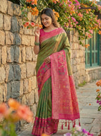 Shree Shyam Fashion Mehndi Pochampally Silk Saree | Grocsy