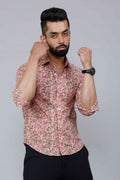 Miravan Men's Orange Printed Full Sleeve Cotton Shirt | Grocsy