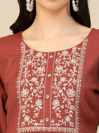 Brown Poly Rayon Floral Embroidered Top - Zeny | Grocsy