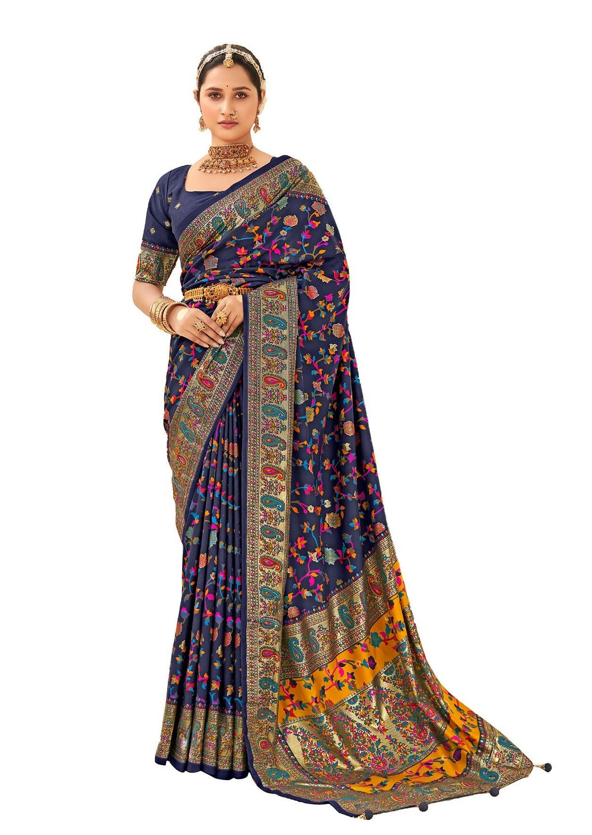 Joban Fashion Faux Chiffon Light Weight Saree Blue Colored With Zari Border Saree | Grocsy