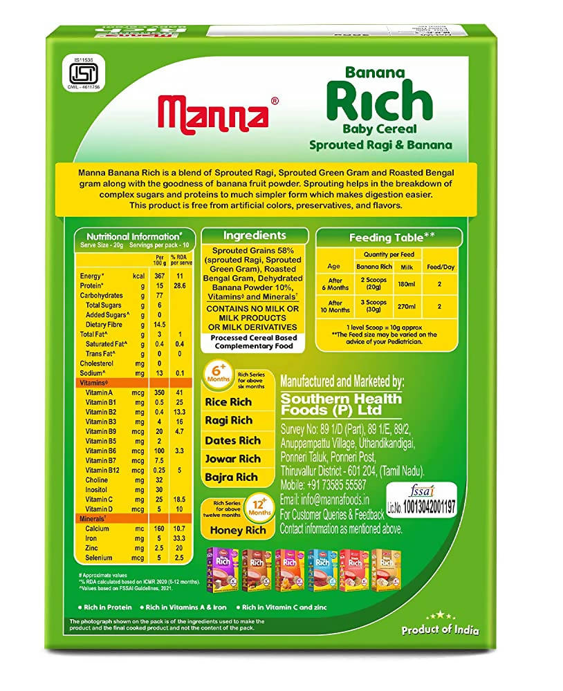 Manna Banana Rich Baby Cereal For 6+ Months | Grocsy