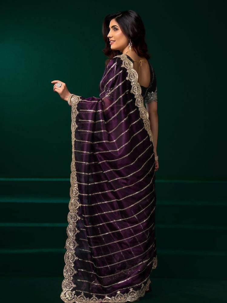 Joban Fashion Wine Net Party Wear Sarees | Grocsy