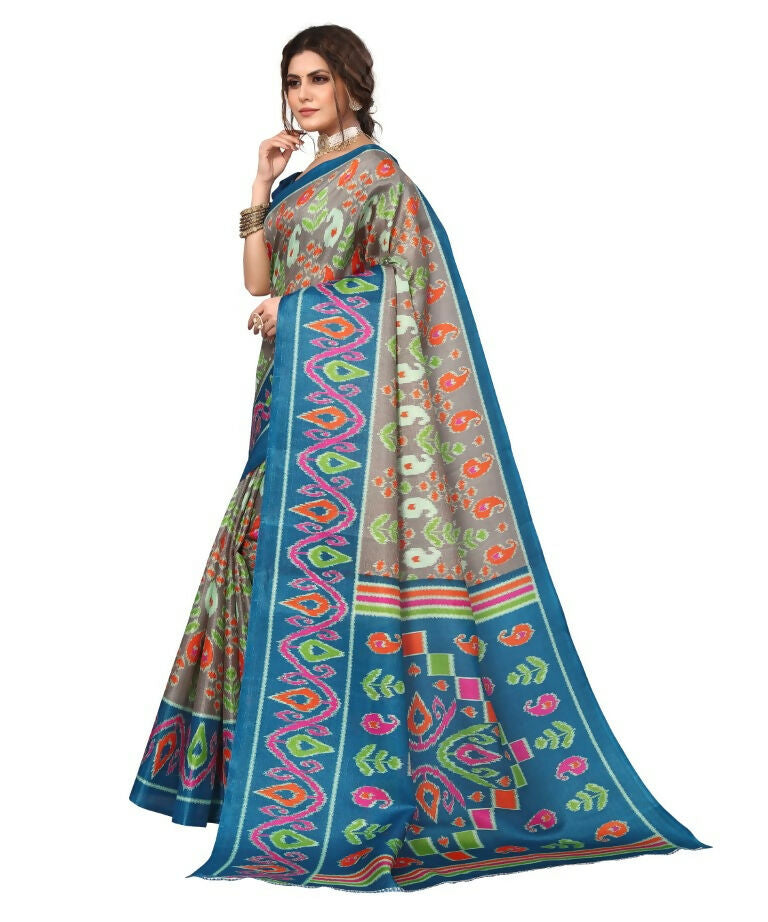 Vamika Rama Green Printed Art Silk Saree | Grocsy