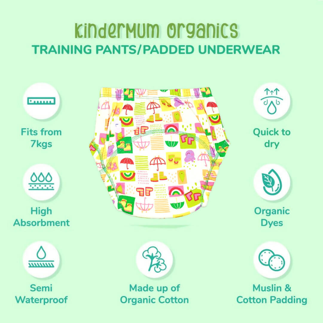 Kindermum Set Of 3- Cotton Padded Pull Up Training Pants/ Padded Underwear For Kids Rugby Animals Rains-Set of 3 PCs | Grocsy