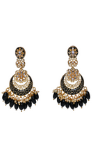 Gold-Polished Kundan & Pearl Dangle Women Black Meenakari Chandbali Earrings By House of Ree - Swadesiicart