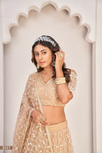 Eilara Women'S Pista Dusty Chiqu Net White Cotton Thread And Zari Sequence Embroidered Work Lehenga Choli For Party Wear | Grocsy
