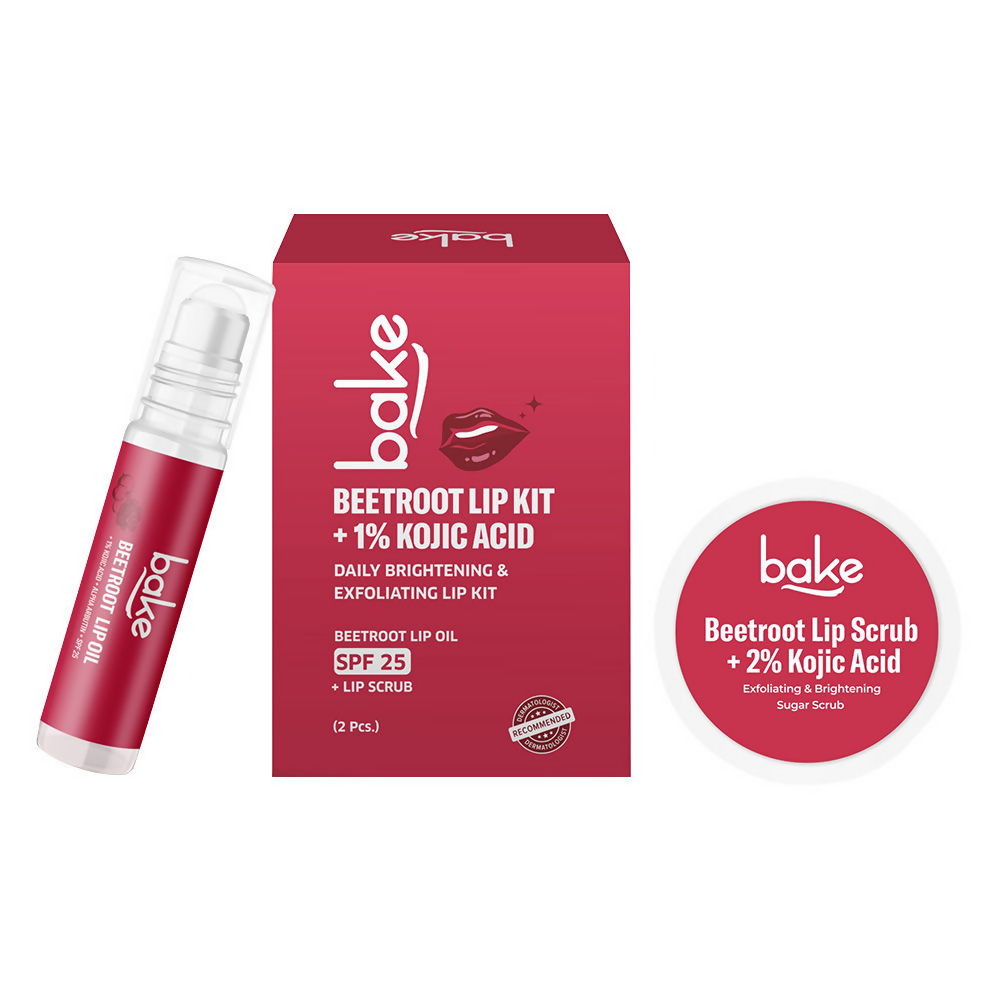 Bake Kojic Acid Beetroot Lip Kit With Lip Balm SPF 25 & Lip Scrub For Dark & Pigmented Lips | Grocsy
