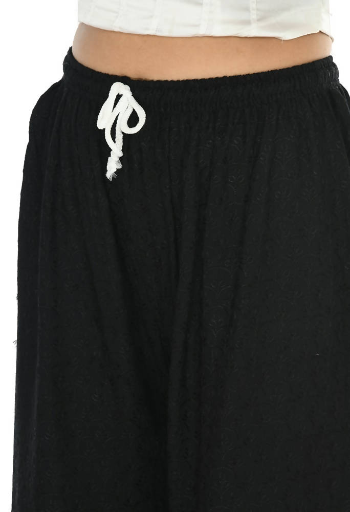 Mominos Fashion Moeza Reyon Cotton Black Chikan Work Palazzo | Grocsy