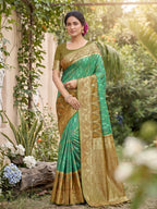 Shree Shyam Fashion Rama Green Soft Silk Saree | Grocsy