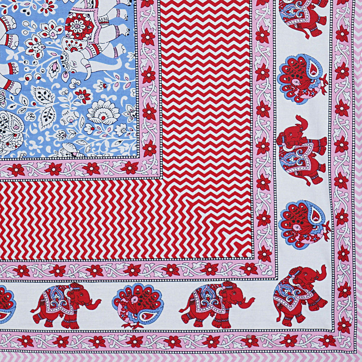Rudra Bazaar Red Blue 210 TC Cotton Double King Bedsheet With 2 Pillow Covers | Grocsy