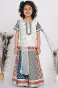 Little Bansi Girls Cotton Embroidery Kurta With Lehenga & Tussel - White & Multicolor | Grocsy