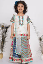 Little Bansi Girls Cotton Embroidery Kurta With Lehenga & Tussel - White & Multicolor | Grocsy