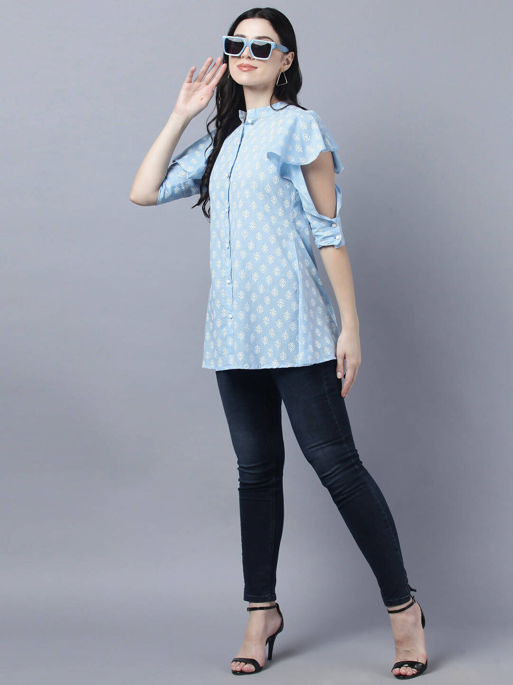 Myshka Stylish Blue Cotton Half Sleeve Women's Top | Grocsy