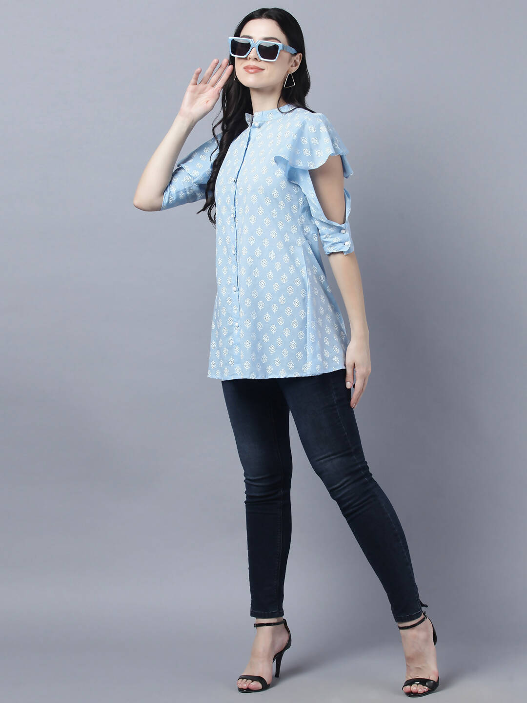 Myshka Stylish Blue Cotton Half Sleeve Women's Top | Grocsy