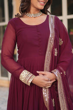 Vastranavya Premium Designer Faux Blooming with Embroidery Zari Sequins work Gown - Maroon | Grocsy
