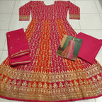 Vastranavya Pink Embroidered Sequence Work With swarovski Diamond Anarkali Salwar Suit Set | Grocsy