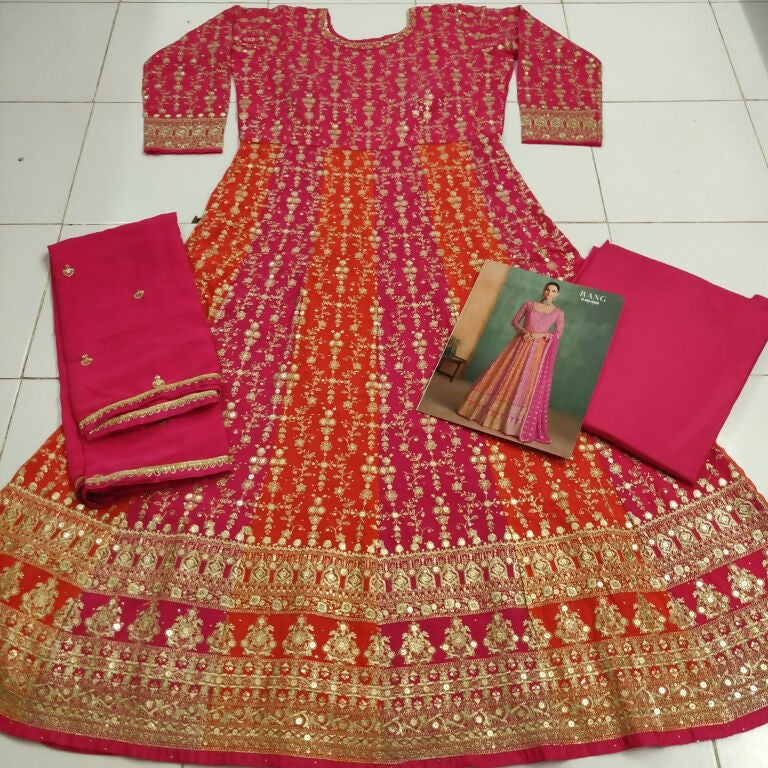 Vastranavya Pink Embroidered Sequence Work With swarovski Diamond Anarkali Salwar Suit Set | Grocsy
