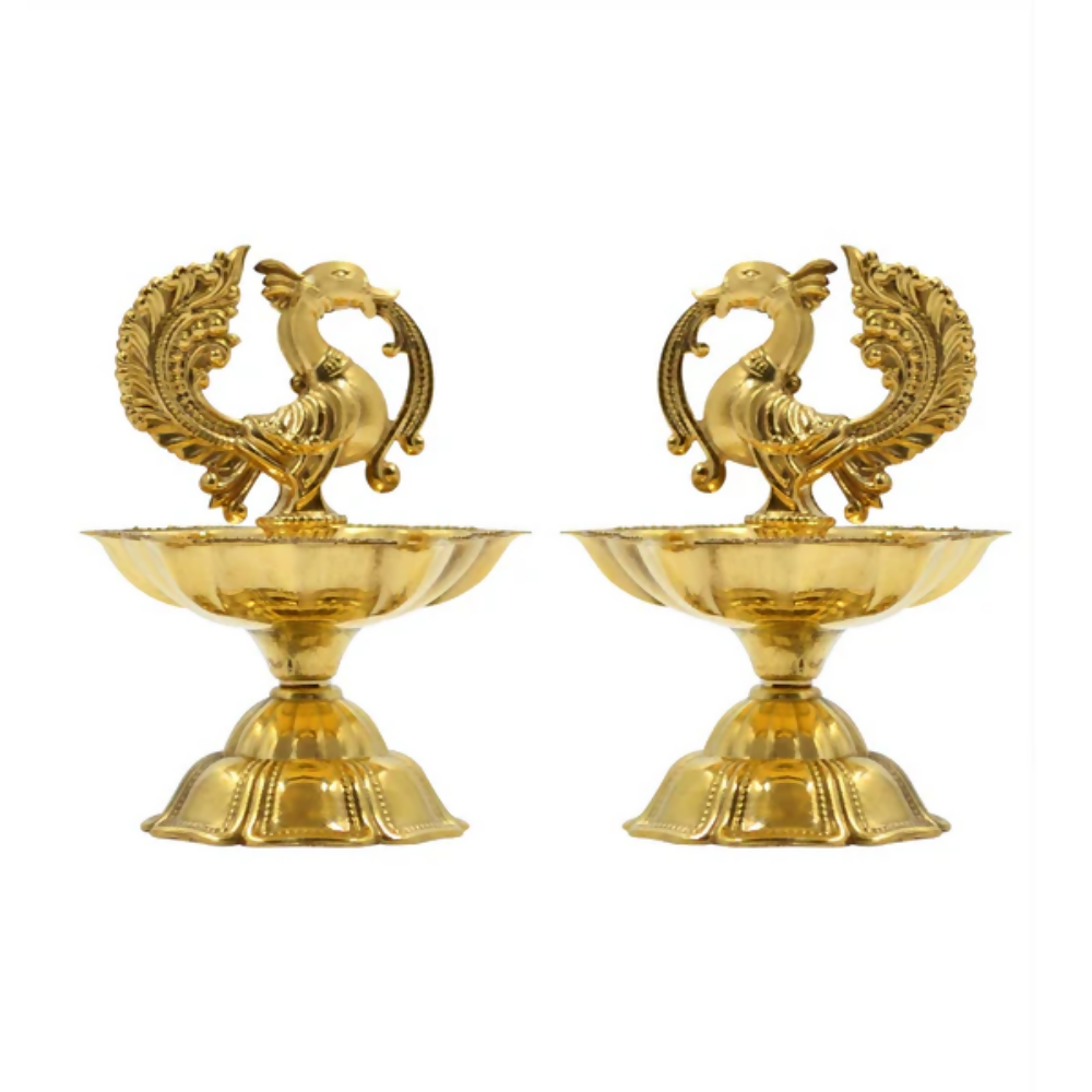 CraftVatika Pure Brass Diya, Peacock Design Brass Diya | Grocsy