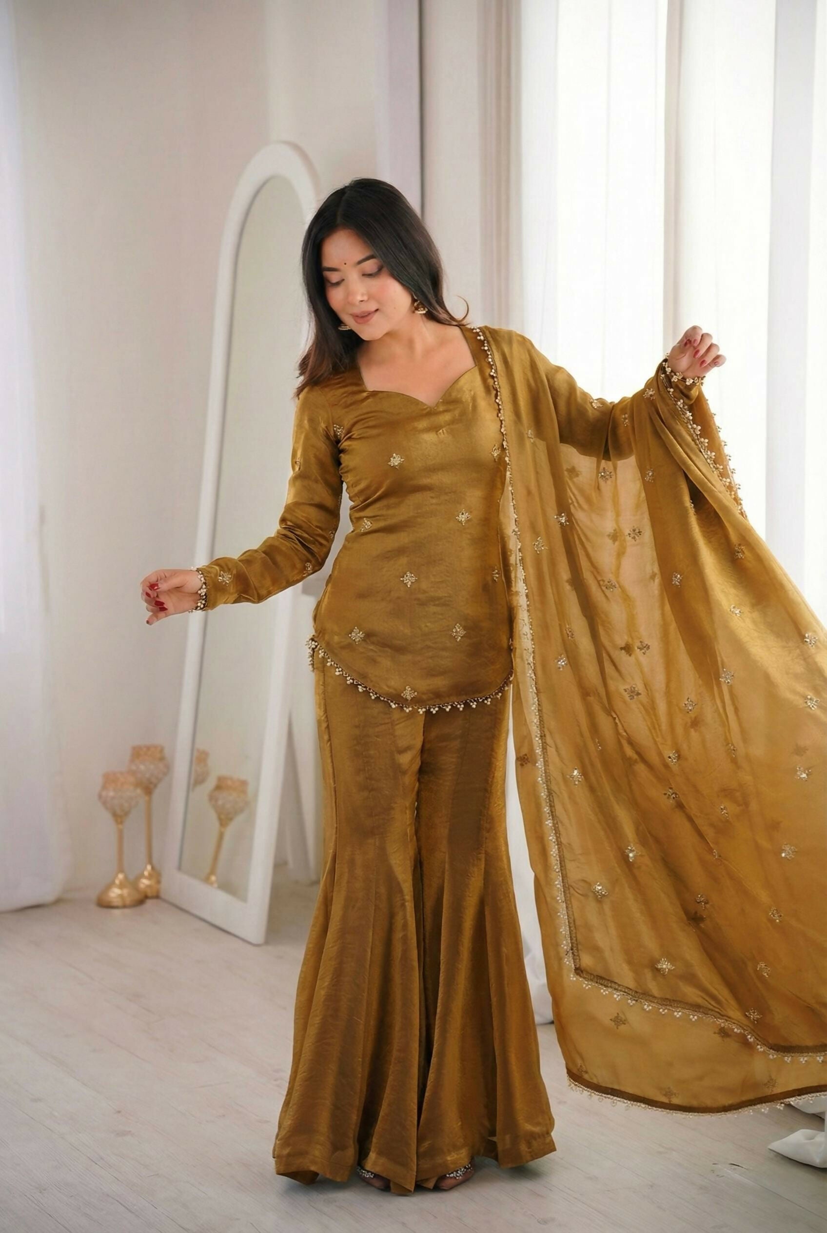 Teeya Creation Olive Fendy Silk Trending Party Wear Salwar Suit | Grocsy