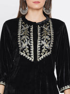 Women Republic Black Velvet Embroidered Kurta With Pants | Grocsy