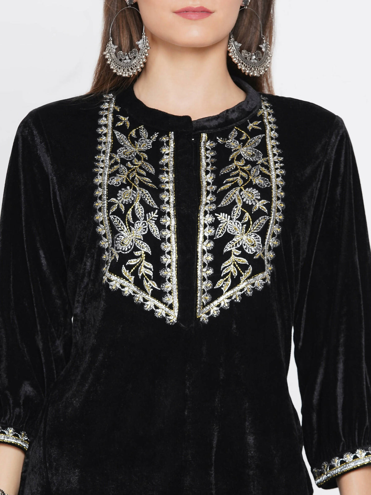 Women Republic Black Velvet Embroidered Kurta With Pants | Grocsy