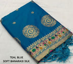 Blue Pure Silk Woven Design Saree with Unstitched Blouse - Hiral Fashion | Grocsy
