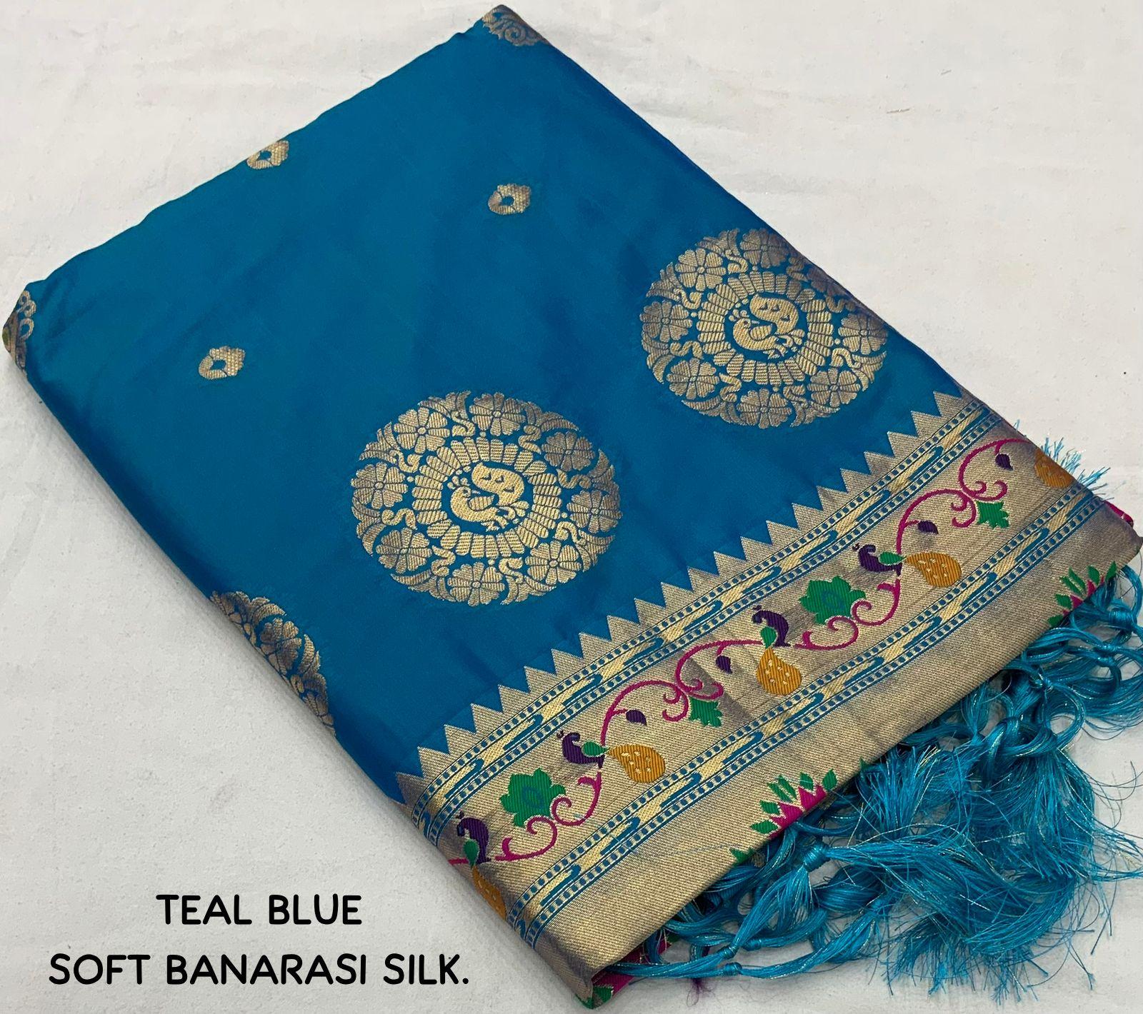 Blue Pure Silk Woven Design Saree with Unstitched Blouse - A2M | Grocsy