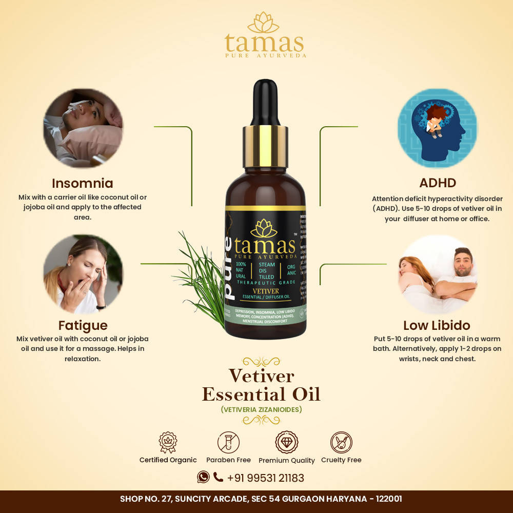 Tamas Pure Ayurveda 100% Organic Vetiver Essential Oil - USDA Certified Organic | Grocsy