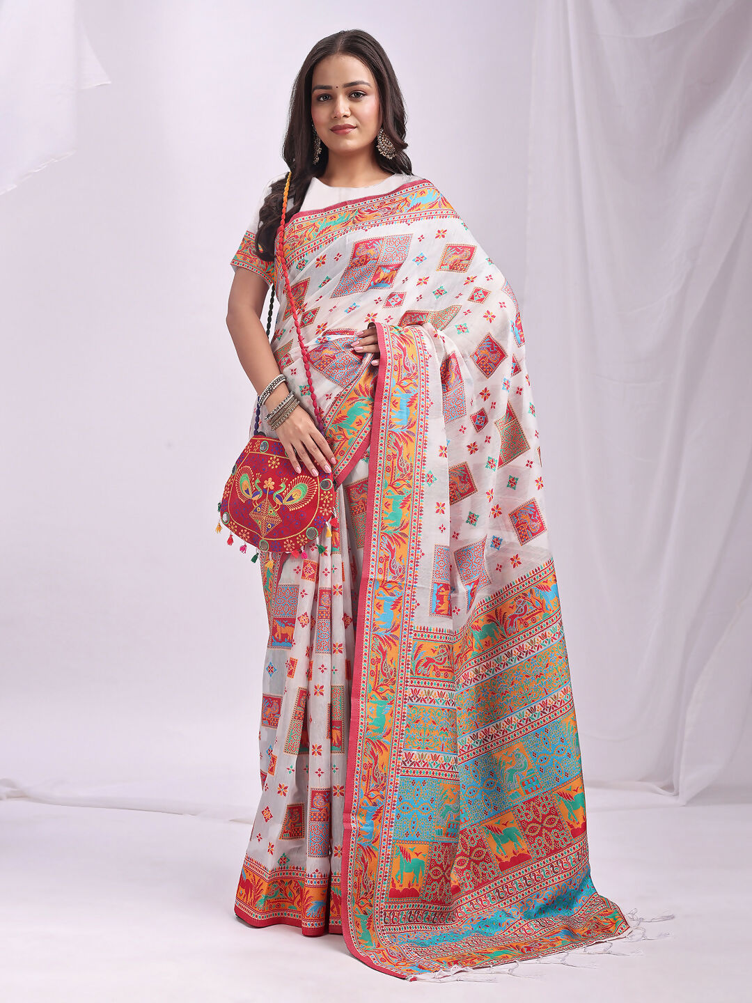 Shree Shyam Fashion Vastraloom White Linen Cotton Saree | Grocsy