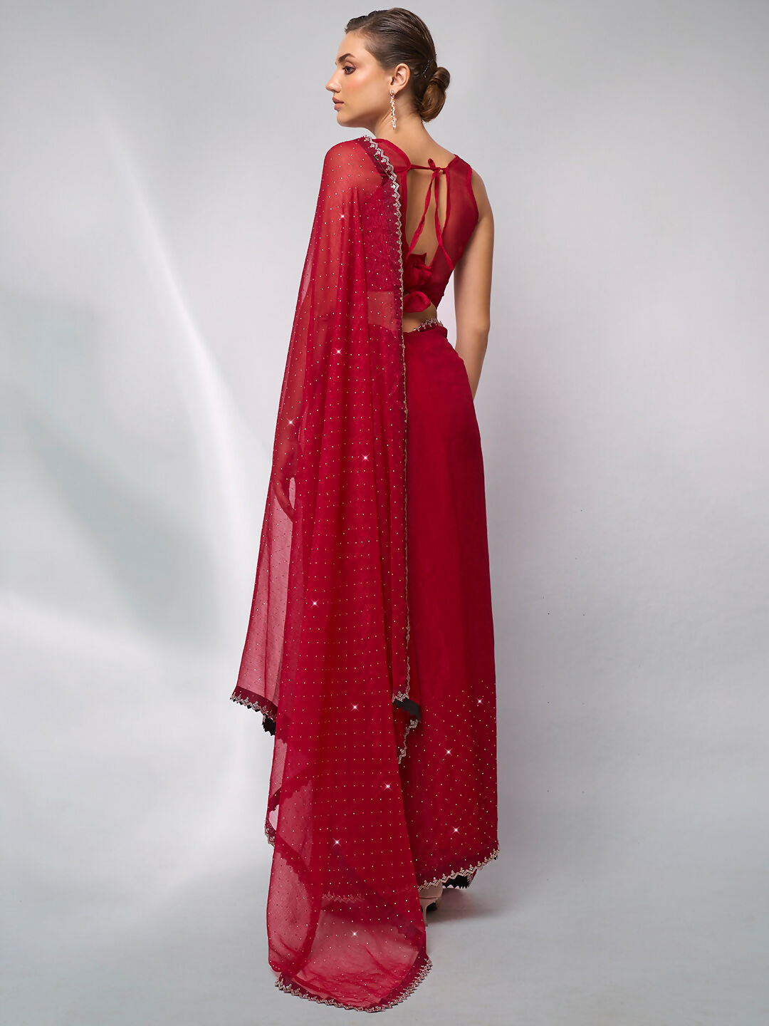 Red Moss Swarovski Designer Saree - Shezlin | Grocsy