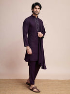 Vastranavya Traditional Festival Wear Viscose Thread & Sequence Embroidered Work Kurta Pant Set - Purple | Grocsy