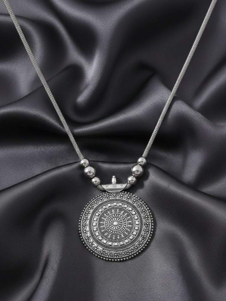 NVR Women Round Mandaliya Silver Plated Necklace | Grocsy