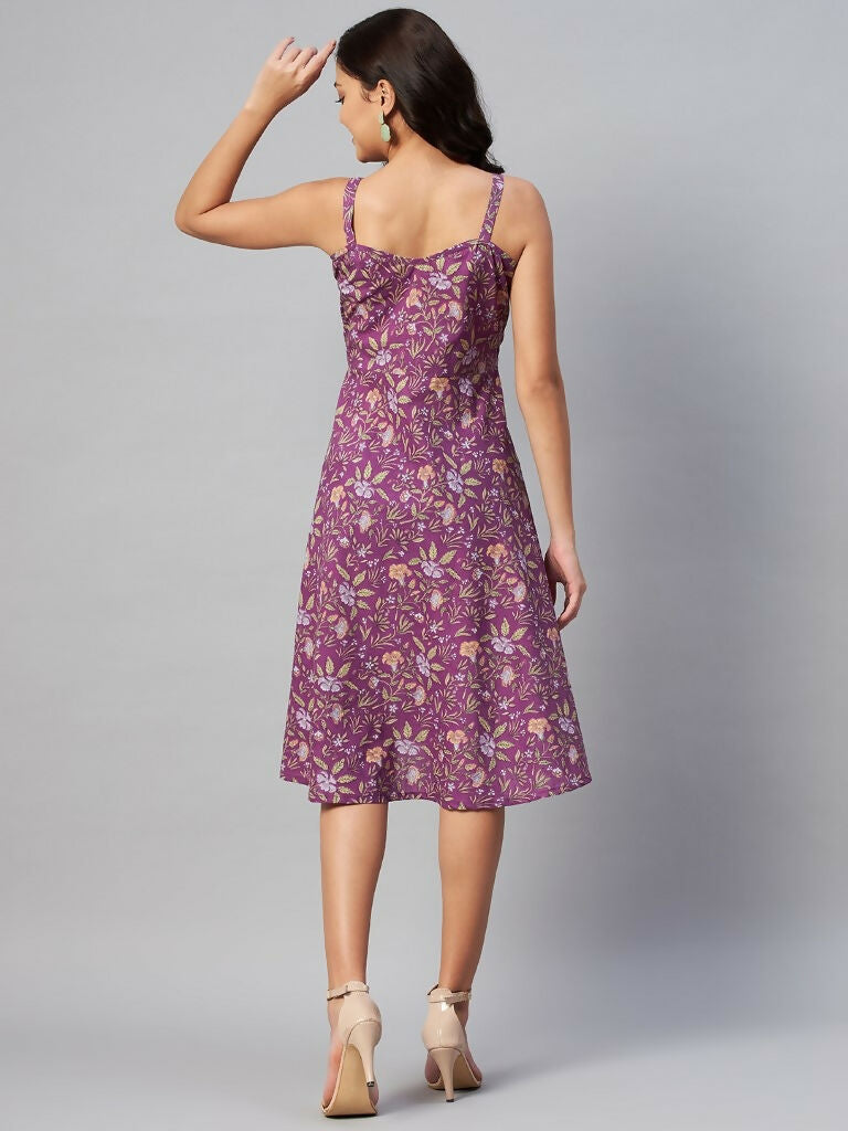 Miravan Women's Purple Floral Printed Midi Length Dress | Grocsy