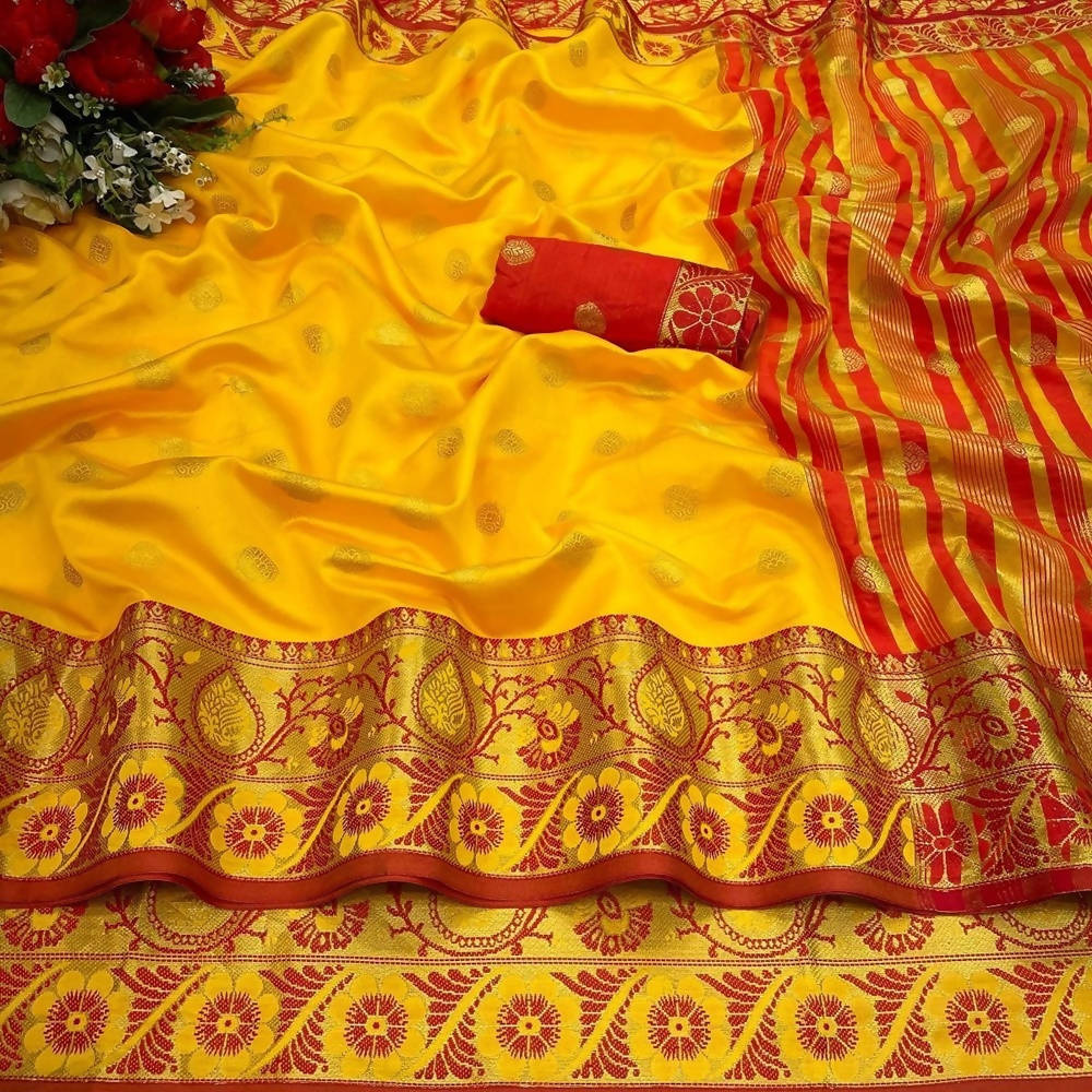 Vamika Cotton Rich Silk With Jacquard Weaving Yellow Saree | Grocsy