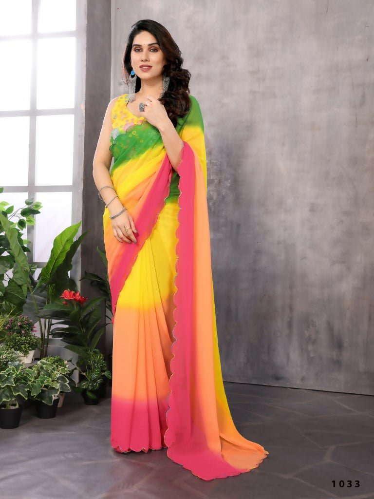 Aafreen Partywear Designer Multi Georgette Fancy Saree | Grocsy
