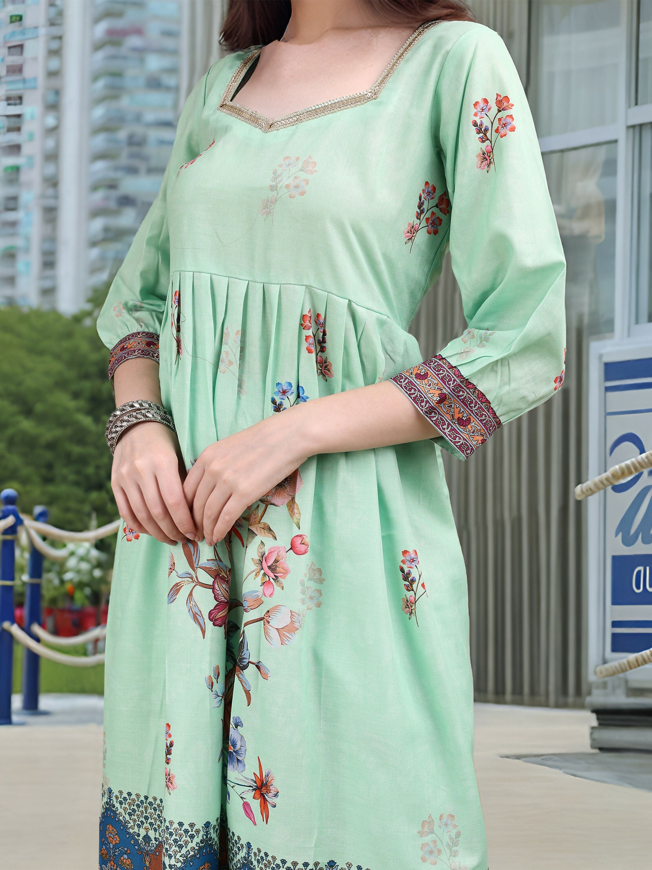 Joban Fashion Green Position Digital Print With Position Foil Kurta Set | Grocsy