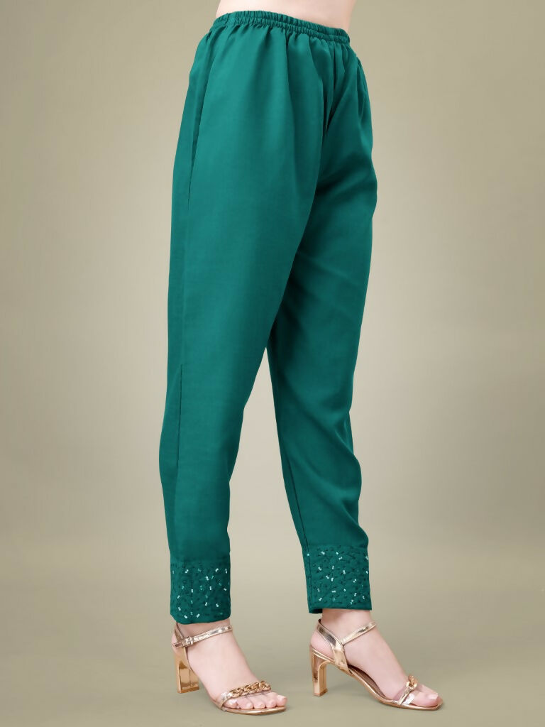 Jyoti Fashion Women's Teal Cotton Blend Embroidery & Sequence work Kurta with Trouser & Dupatta | Grocsy