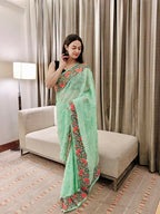 Vamsee Sandhya Sea Green Georgette Saree | Grocsy