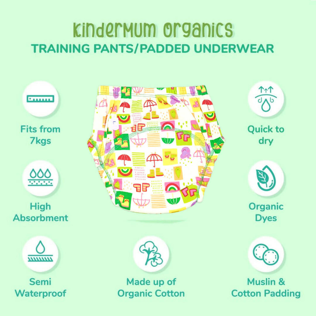 Kindermum Cotton Padded Pull Up Training Pants/ Padded Underwear-Autumn Rains For Kids- Set of 3 pcs | Grocsy