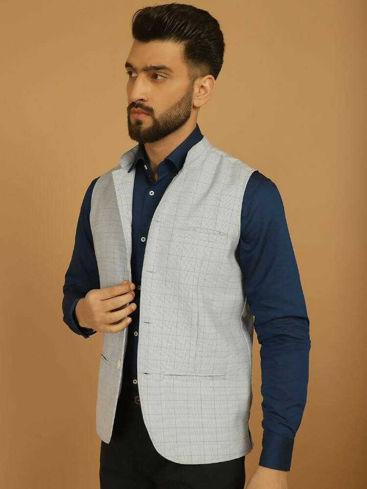 Even Apparels Nehru Jacket With Welt Pockets - Blue | Grocsy
