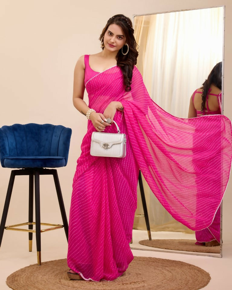 Pink Georgette Designer Printed Ready To Wear Saree - Ibiza | Grocsy