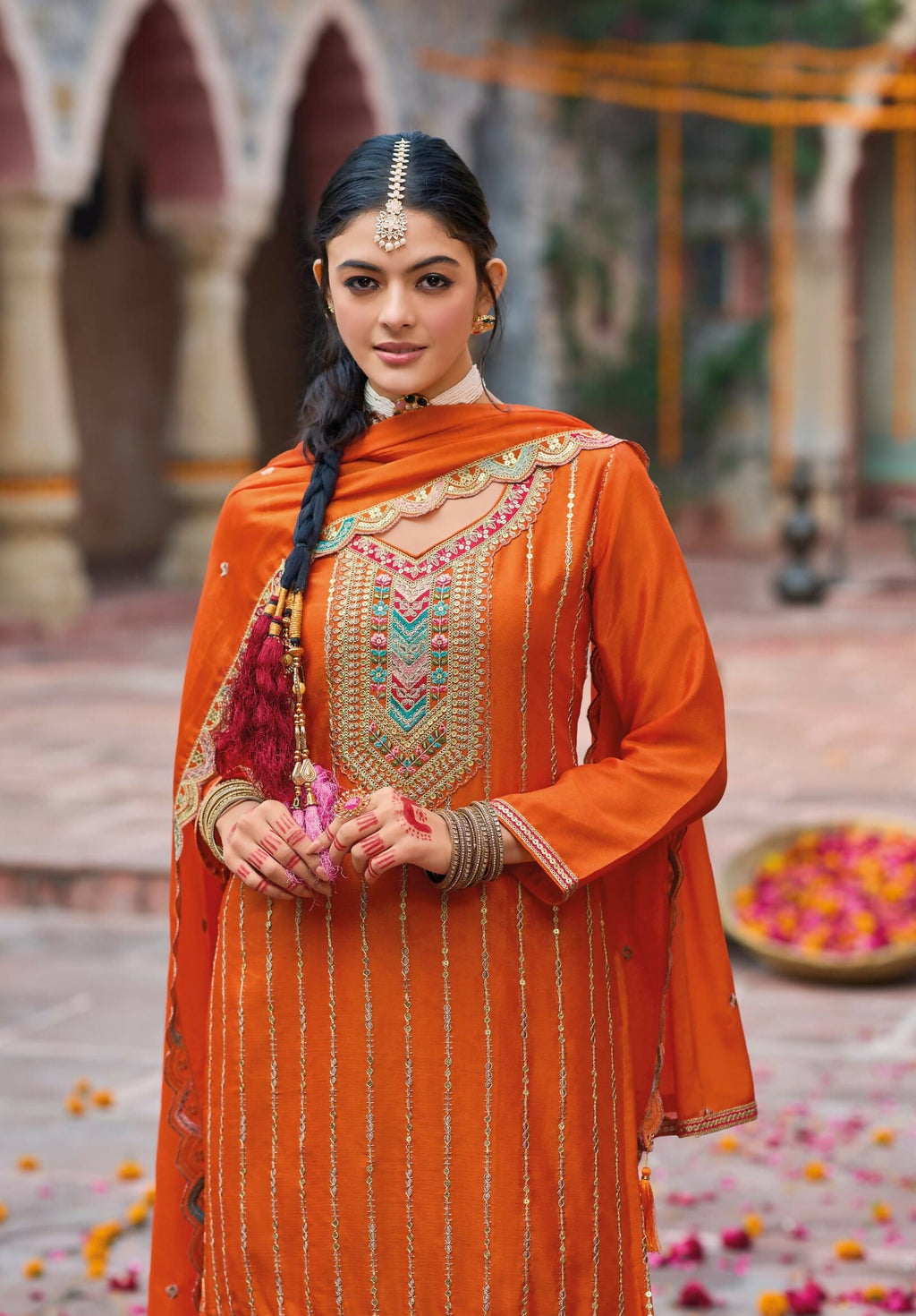 Anaita Coral Premium Embroidery Dhaga Sequin Work Ready Made Suit | Grocsy