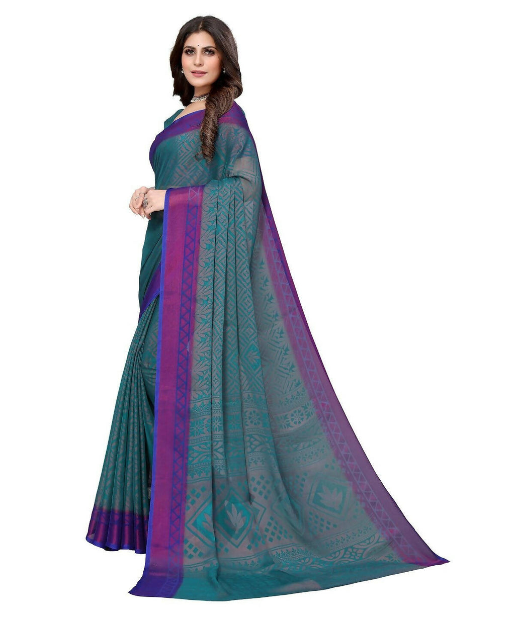 Vamika Rama Green Chiffon Brasso Bollywood Style Woven Saree (BAMBI RAMA) | Grocsy
