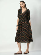 Myshka Women's Black Empire Printed Dress | Grocsy