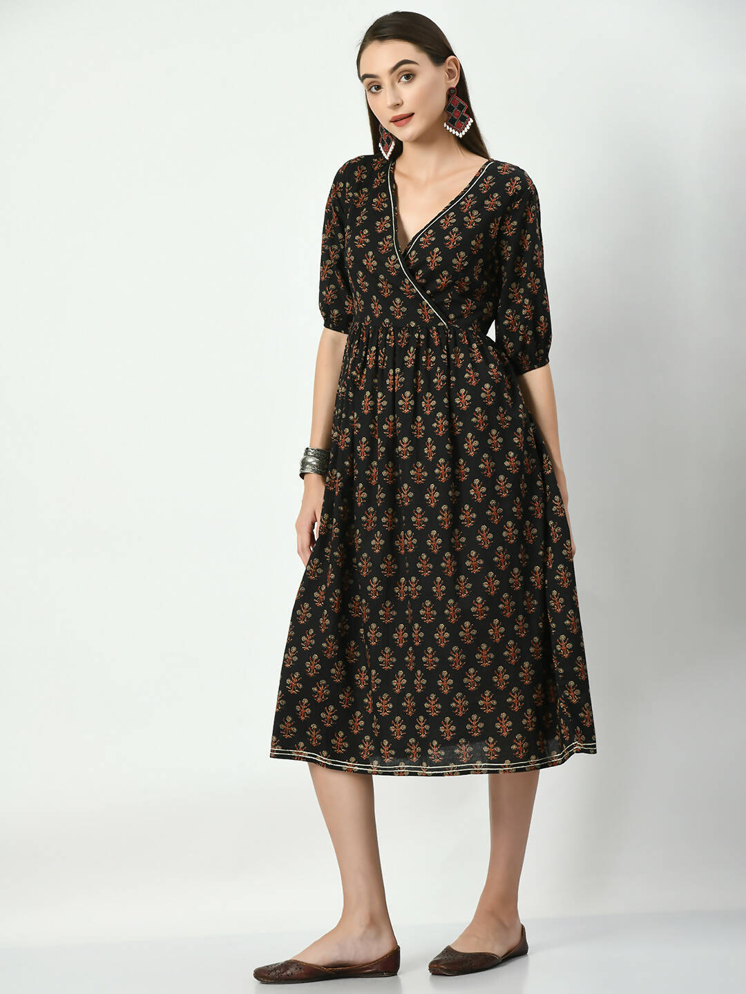 Myshka Women's Black Empire Printed Dress | Grocsy